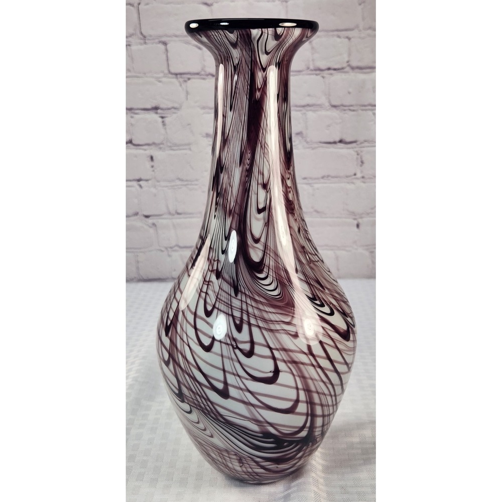 Lenox Zebra Whisper Art Glass Floor Vase 13.5" Tall Rare Deep Purple Plum Blown